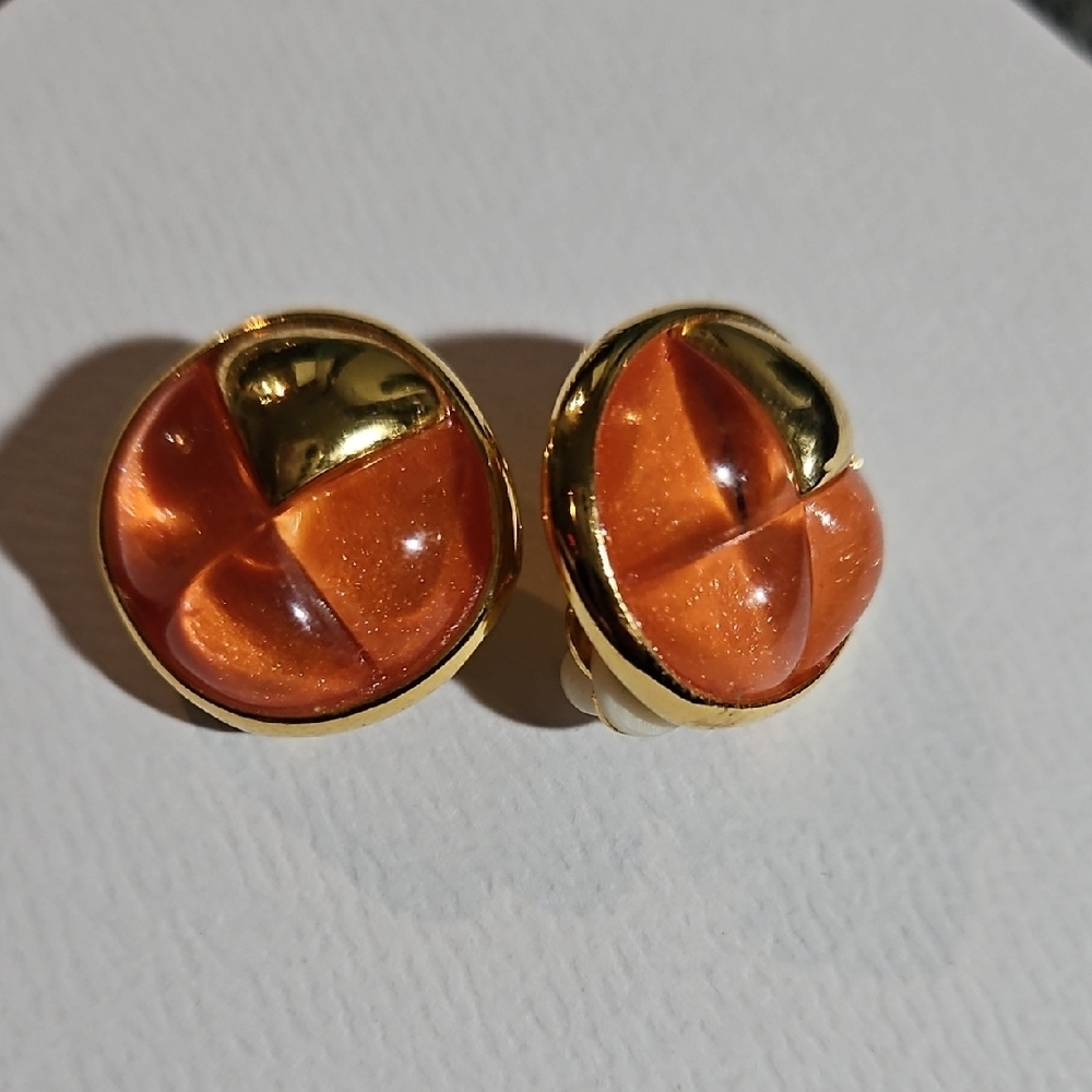 Elegant Gold and Orange Clip On Earrings